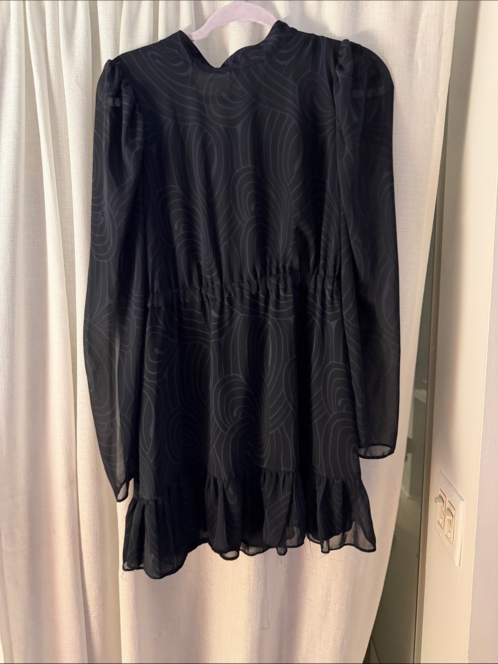 Zara Black Sheer Long Sleeve Ruffle Hem Mini Dress